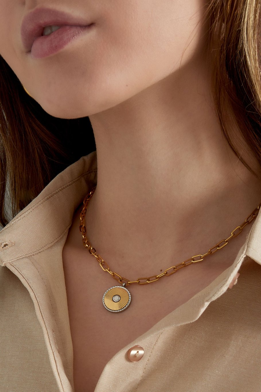 Gliederkette mit Goldfarbe-/Silberdetails – Goldfarbe - Goldfarbefarbe Bild3